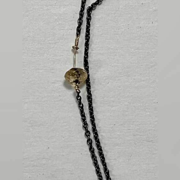 Brass Spike Pendant Necklace Oxidized Sterling Silver Chain Citrine Stone 30”L - Picture 7 of 11